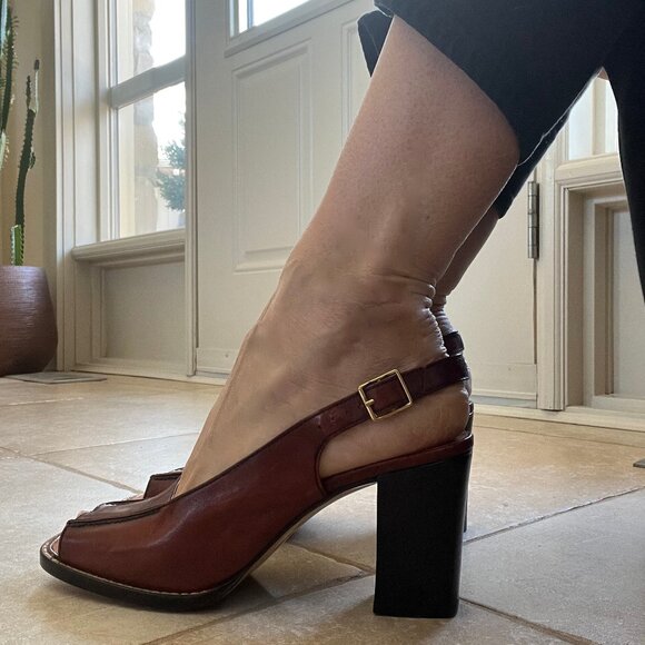 DAVIDS Vintage Red-Brown Leather Slingback Heels with Block Heel NWOB size 39.5 - Picture 12 of 13